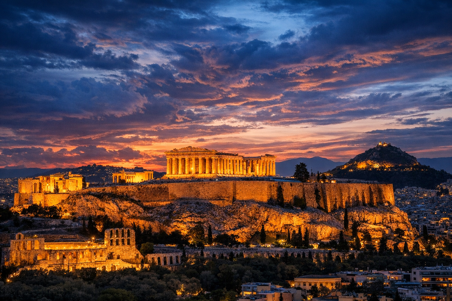 Η Ακρόπολη φωτισμένη τη νύχτα, Αθήνα